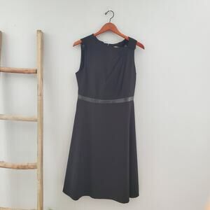 Calvin Klein Sleeveless Pleated Shoulder Aline Black Dress 12